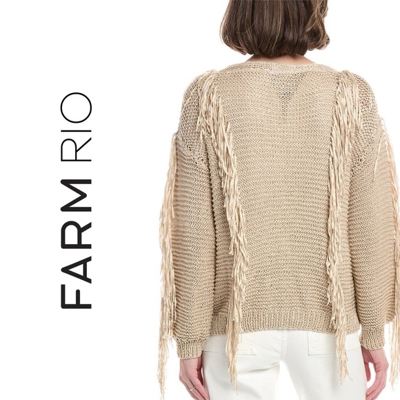 FARM Rio Sand Striped Fringe Knit Cardigan - Picture 1 of 15